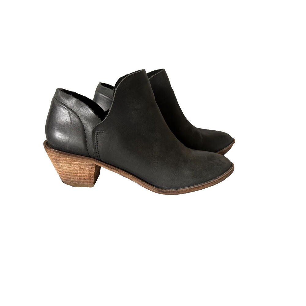 Kelsi Dagger Black Leather V-Cut Ankle Boots Low Heel 7.5 Booties Boho